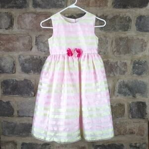 Holiday Edition Dress Girl's Large Pink Green‎ Pastel Sleeveless Striped Party